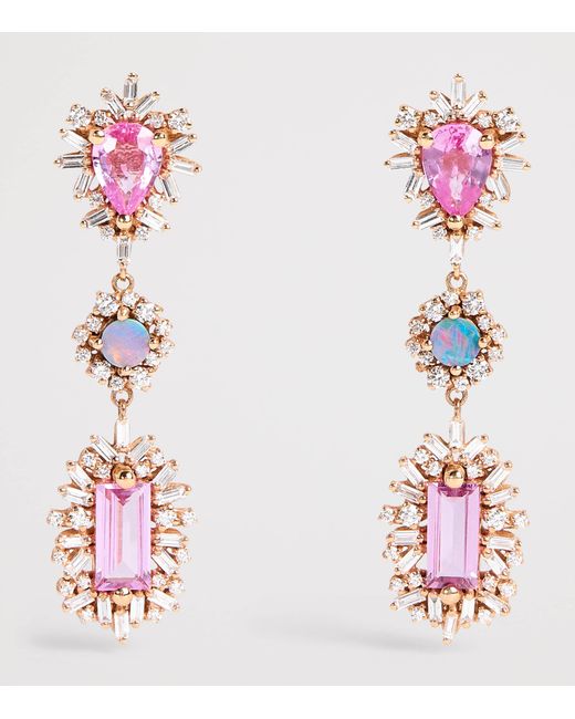 Suzanne Kalan Pink Diamond, Sapphire And Opal One Of A Kind Drop Earrings