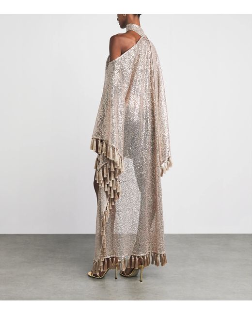 Taller Marmo Natural Sequin Fringed Trebbia Disco Kaftan Mini Dress