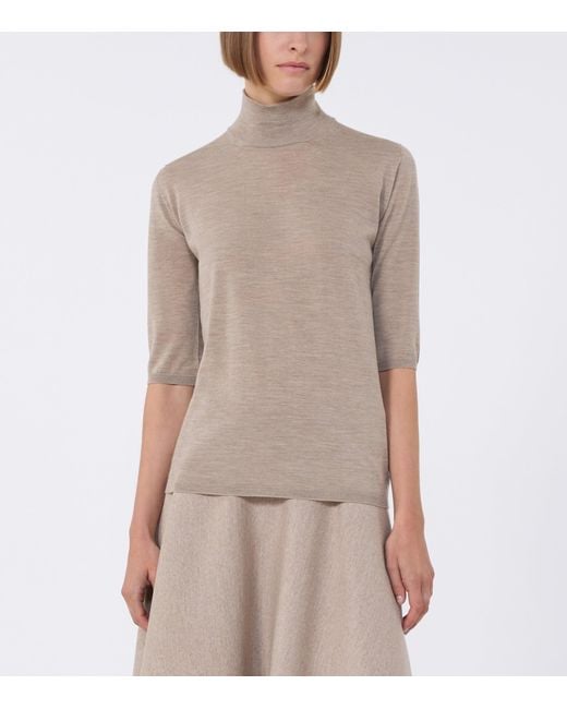 Max Mara Brown Virgin Wool High-Neck Top