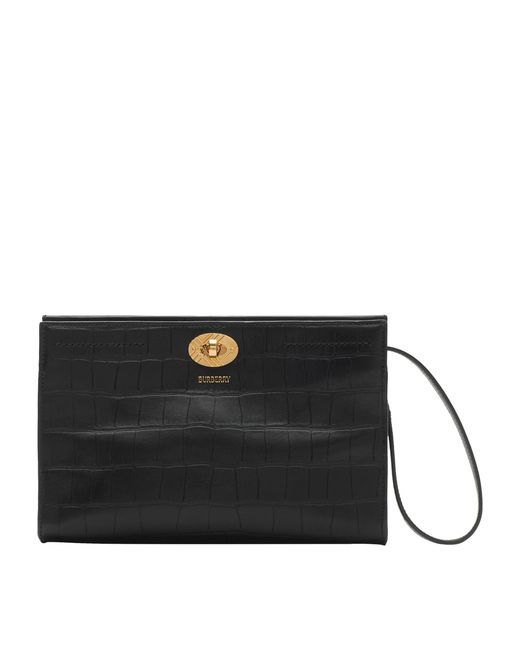 Burberry Black Leather Croc-Embossed Cotswolds Shoulder Bag