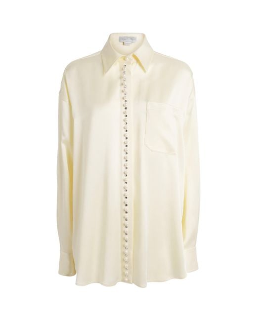 Stella McCartney White Satin Faux Pearl-Trim Shirt
