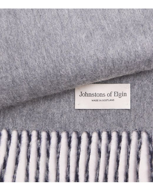 Johnstons Blue Cashmere Double-Face Scarf for men