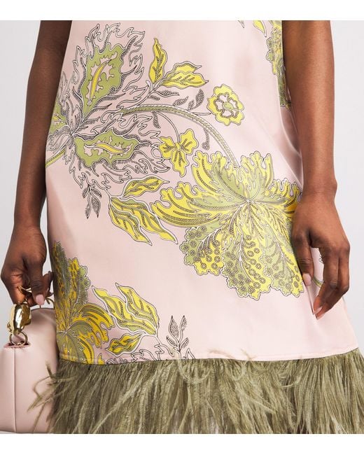 LaDoubleJ Natural Silk Ostrich Feather Mini Swing Dress