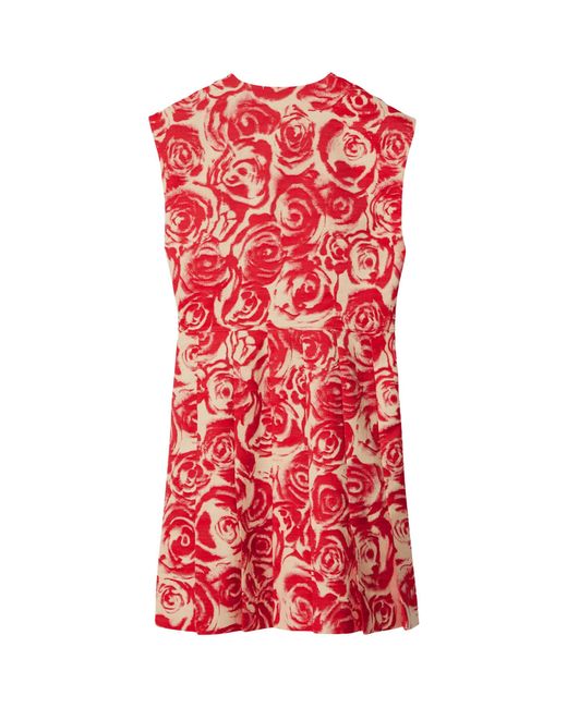 Burberry Rose Print Mini Dress in Red | Lyst UK
