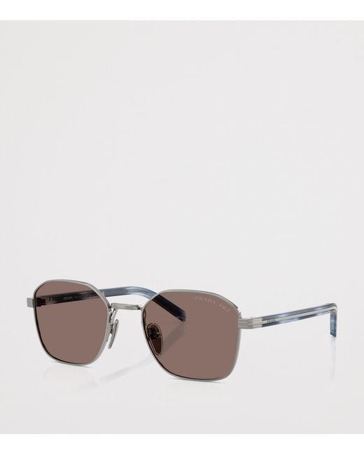 Prada Brown Metal Geometric Sunglasses for men