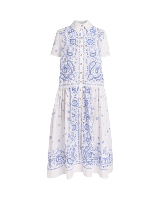 Self-Portrait Blue Cotton Embroidered Midi Dress