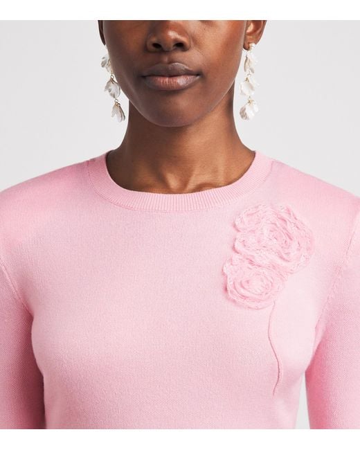 Self-Portrait Pink Flower Appliqué Sweater