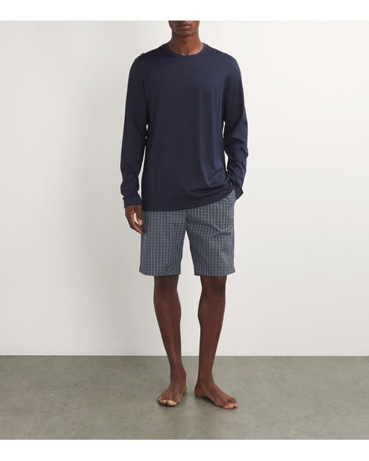 Hanro Blue Cotton Night & Day Shorts for men