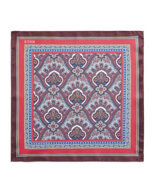 Eton of Sweden Red Silk Paisley Pocket Square for men