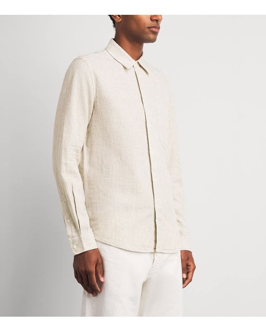 Samsøe & Samsøe White Linen-Organic Cotton Stripe Saliam Shirt for men