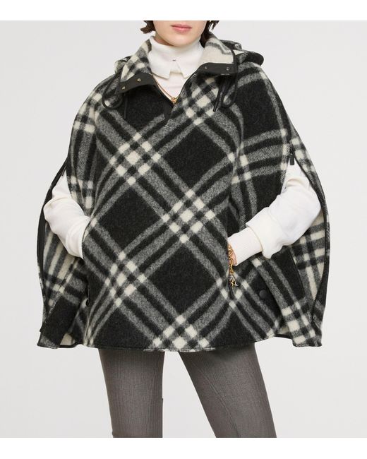 Burberry Black Wool Check Poncho