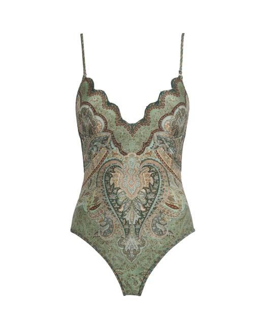 Zimmermann Green Scallop-Detail Wanderlust Swimsuit