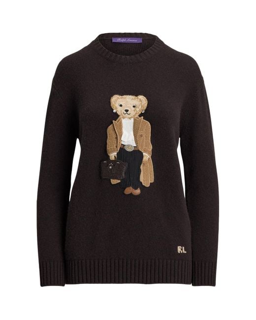 Ralph Lauren Black Cashmere Fall Polo Bear Sweater