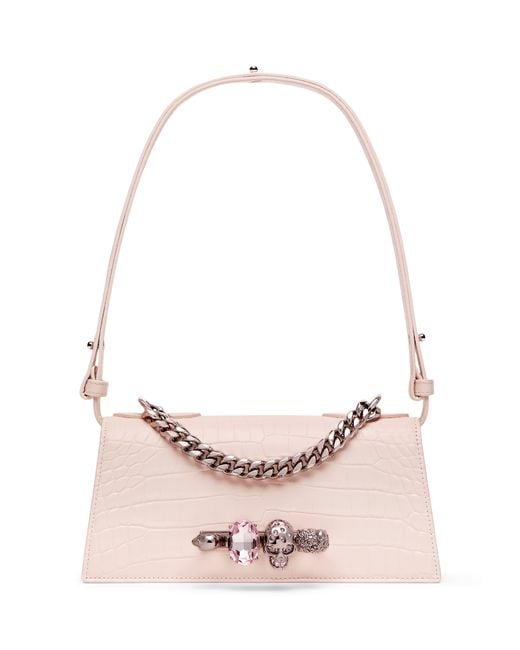 McQueen Pink Mini Leather Jewelled Shoulder Bag