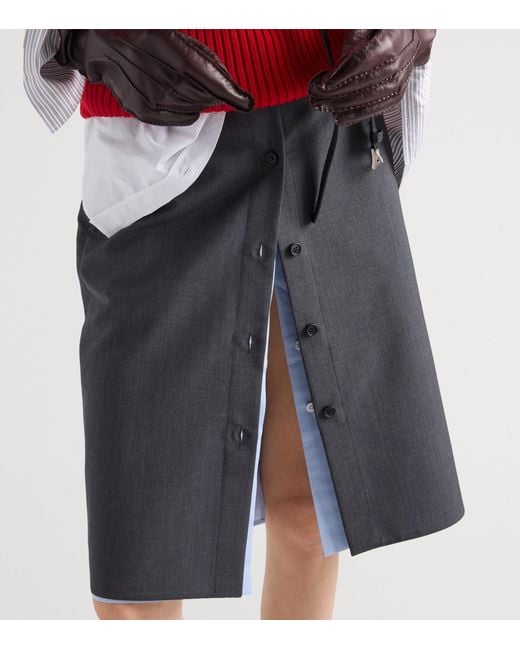 Prada Blue Wool-Mohair Layered Midi Skirt
