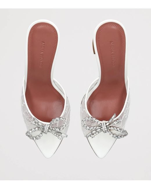AMINA MUADDI White Lace Embellished Rosie Heeled Mules 95