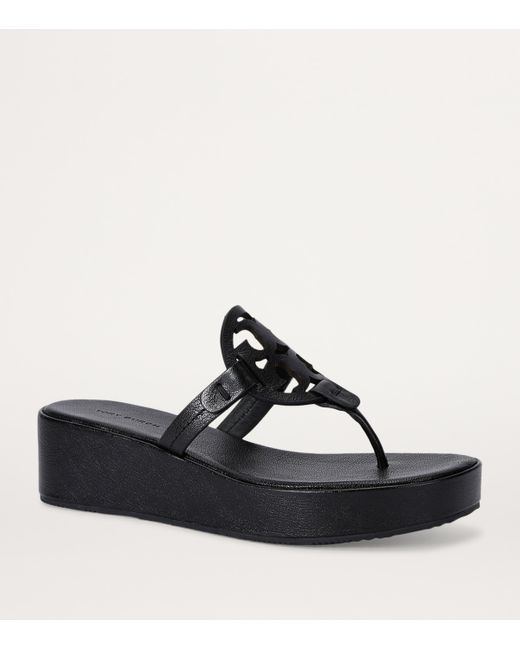 Tory Burch Black Miller Wedge Sandals 25