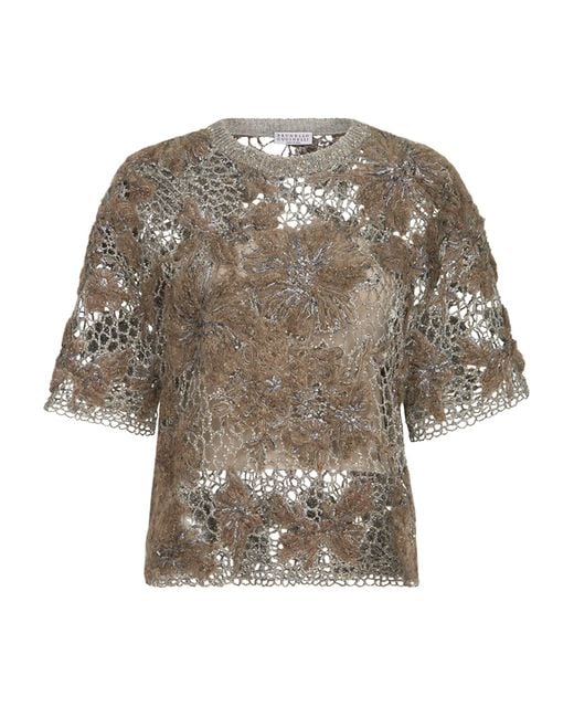 Brunello Cucinelli Natural Mohair-Blend Whispering Bloom T-Shirt
