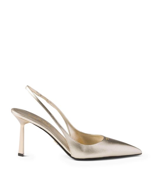 Prada White Saffiano Leather Slingback Heels 75