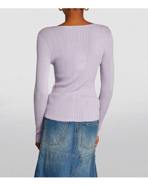 Theory Purple Wool-blend Ribbed V-neck Sweater