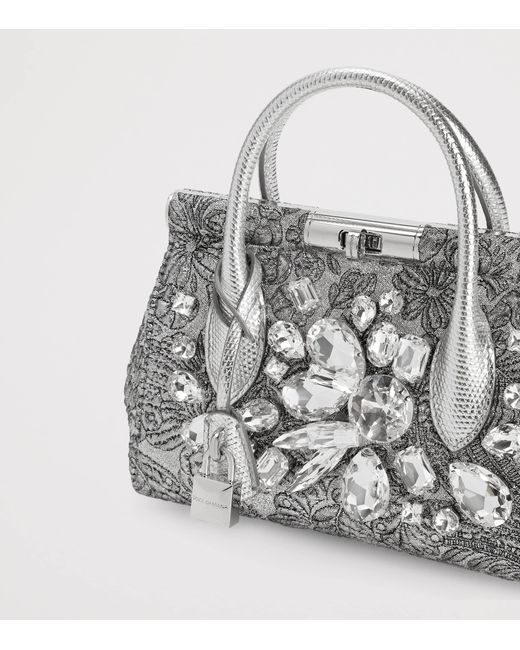 Dolce & Gabbana Metallic Embroidered Marlene Top-Handle Bag