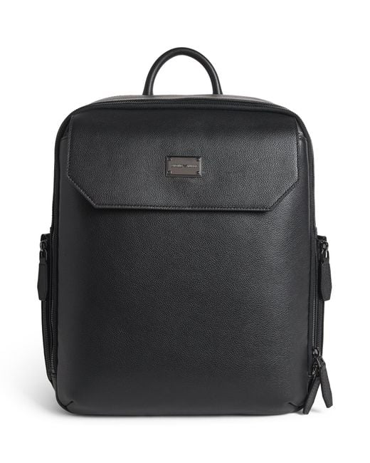 Emporio Armani Black Leather Backpack for men