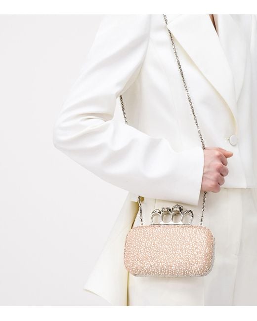 McQueen Metallic Crystal Skull Four-Ring Clutch Bag