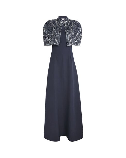 Raishma Blue Embellished Giselle Cape Gown