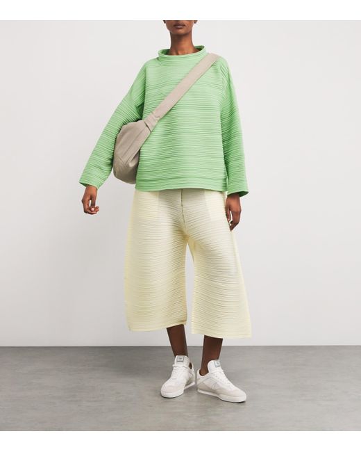 Pleats Please Issey Miyake Green Crepe Knit Top