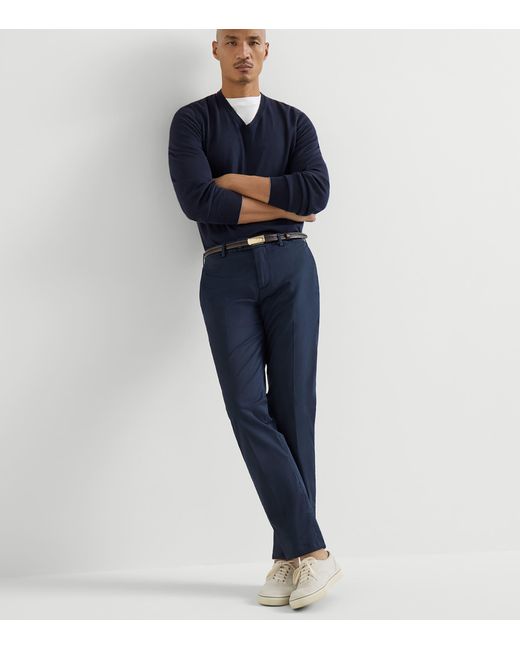 Brunello Cucinelli Blue Pima Cotton Comfort Gabardine Trousers for men