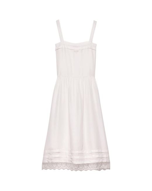 Prada White Cupro-Silk Embroidered Midi Dress