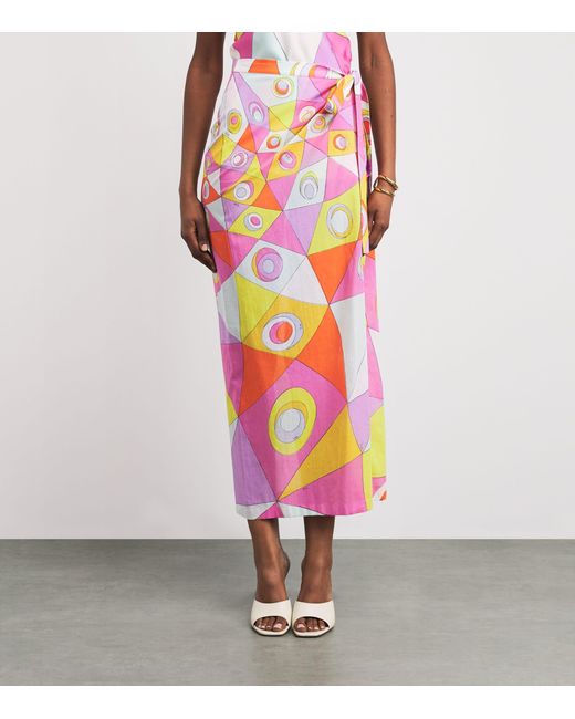 Emilio Pucci Pink Cotton Printed Maxi Pareo