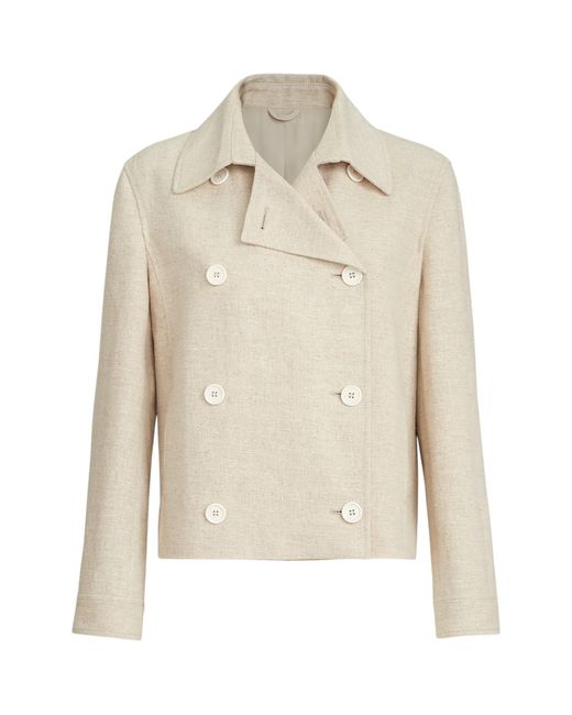 Brunello Cucinelli Natural Linen-Blend Pea Coat