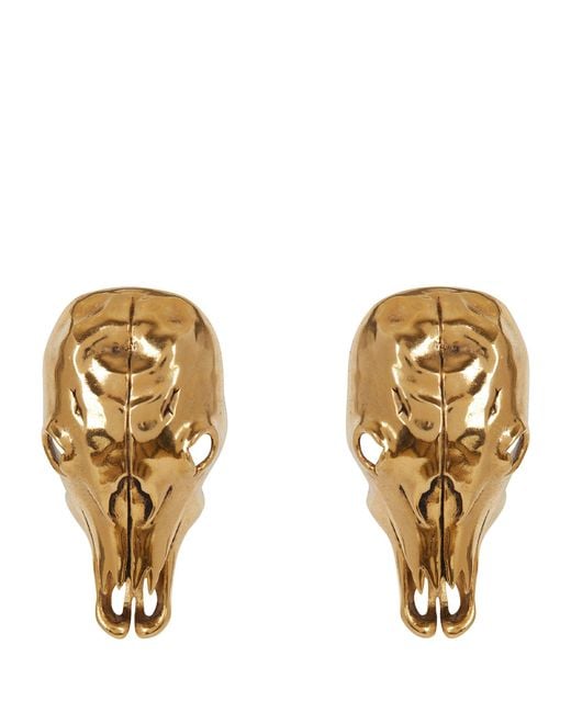 Balmain Metallic Buffalo Skull Stud Earrings