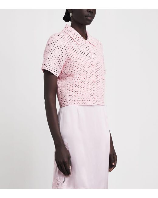 Maje Pink Openwork Embellished Cropped Cardigan