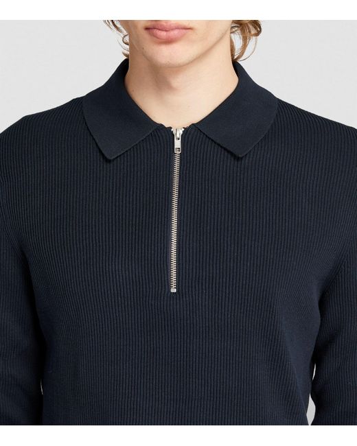 NN07 Blue Cotton Ribbed Quarter-zip Sweater for men