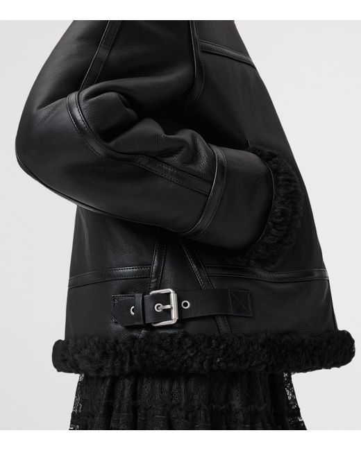 AllSaints Black Shearling Lorel Flying Jacket