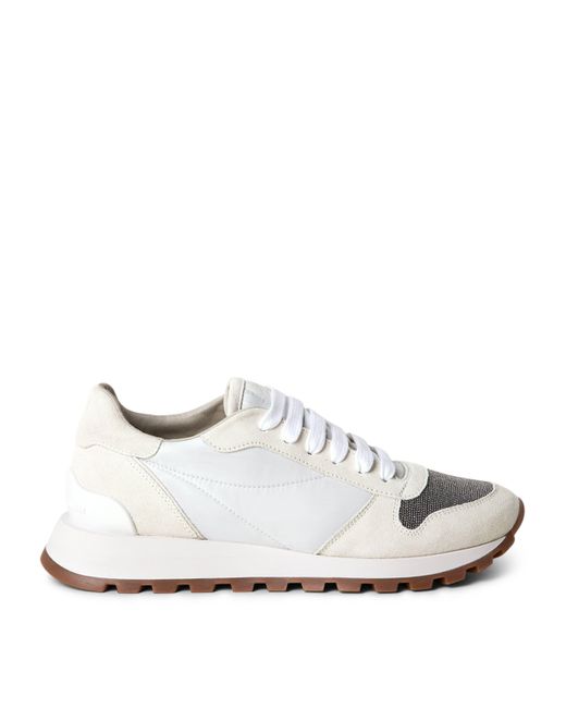 Brunello Cucinelli White Suede Technical Running Sneakers