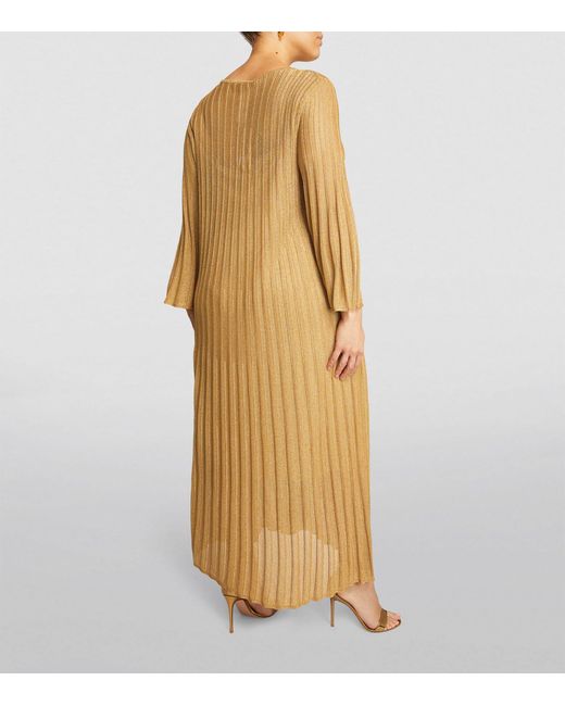 Marina Rinaldi Yellow Knitted Pleated Maxi Dress