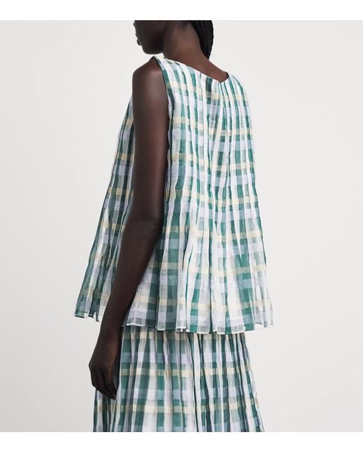 Lafayette 148 New York Blue Cotton-Silk Pintuck Sleeveless Blouse