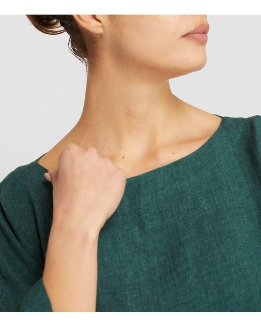 Eskandar Green Linen T-shirt Midi Dress