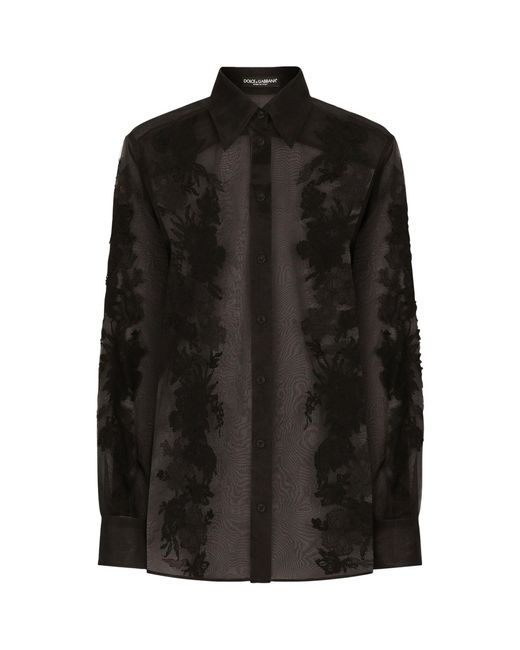 Dolce & Gabbana Black Silk-blend Lace Shirt