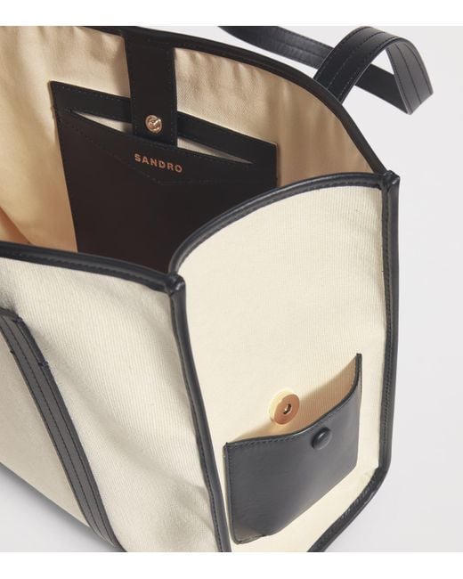 Sandro White Cotton Canvas Tote Bag