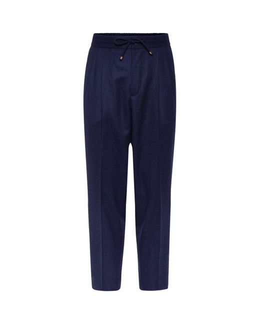 Brunello Cucinelli Blue Virgin Wool Drawstring Leisure Trousers for men