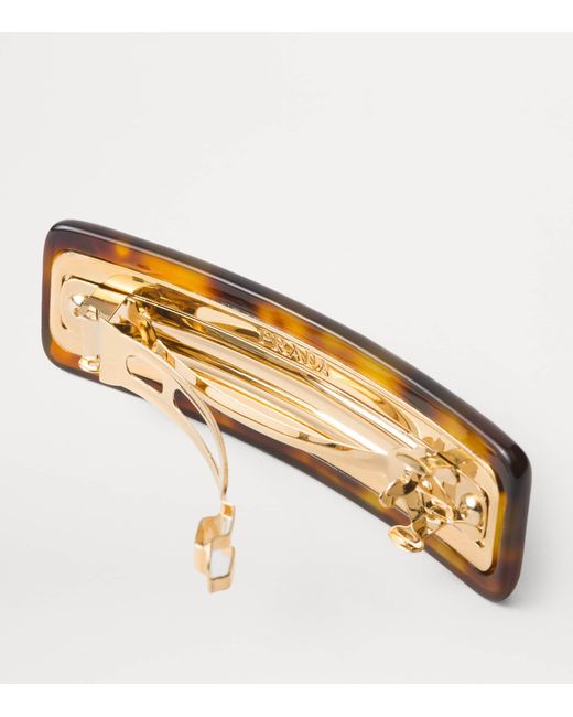 Prada Orange Tortoiseshell Logo Hair Clip