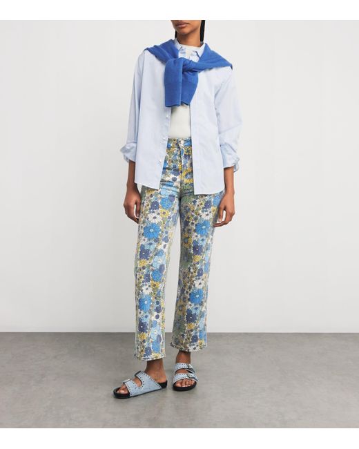 Mother Blue Floral The Rambler Straight Jeans