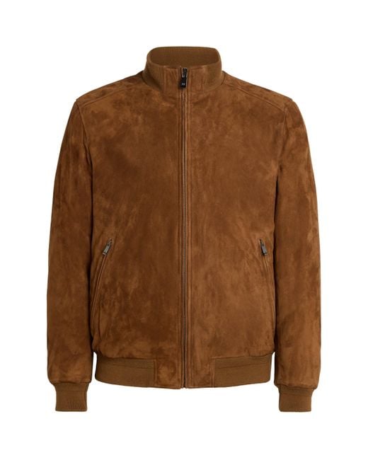 Pal Zileri Brown Suede Bomber Jacket for men