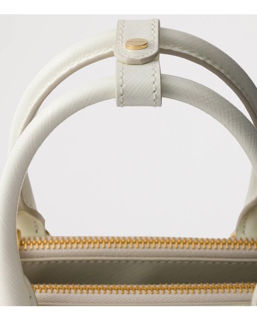 Prada White Mini Patent Saffiano Leather Galleria Top-Handle Bag
