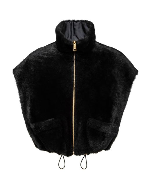 Prada Black High-Neck Reversible Slim-Fit Shearling Gilet
