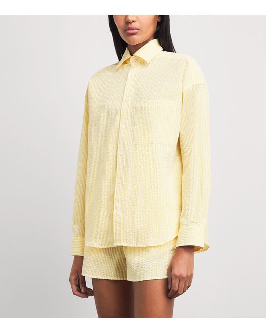 With Nothing Underneath Yellow Seersucker Striped The Weekend Shirt